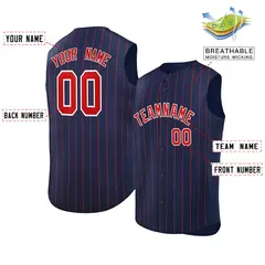 Navy Red-White Striped Sleeveless Fashion Baseball Jersey 2
