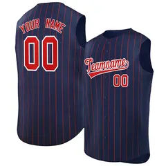 Navy Red-White Striped Sleeveless Fashion Baseball Jersey