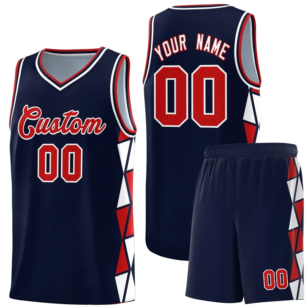 Navy Red-White Triangle Splicing Basketball Jersey