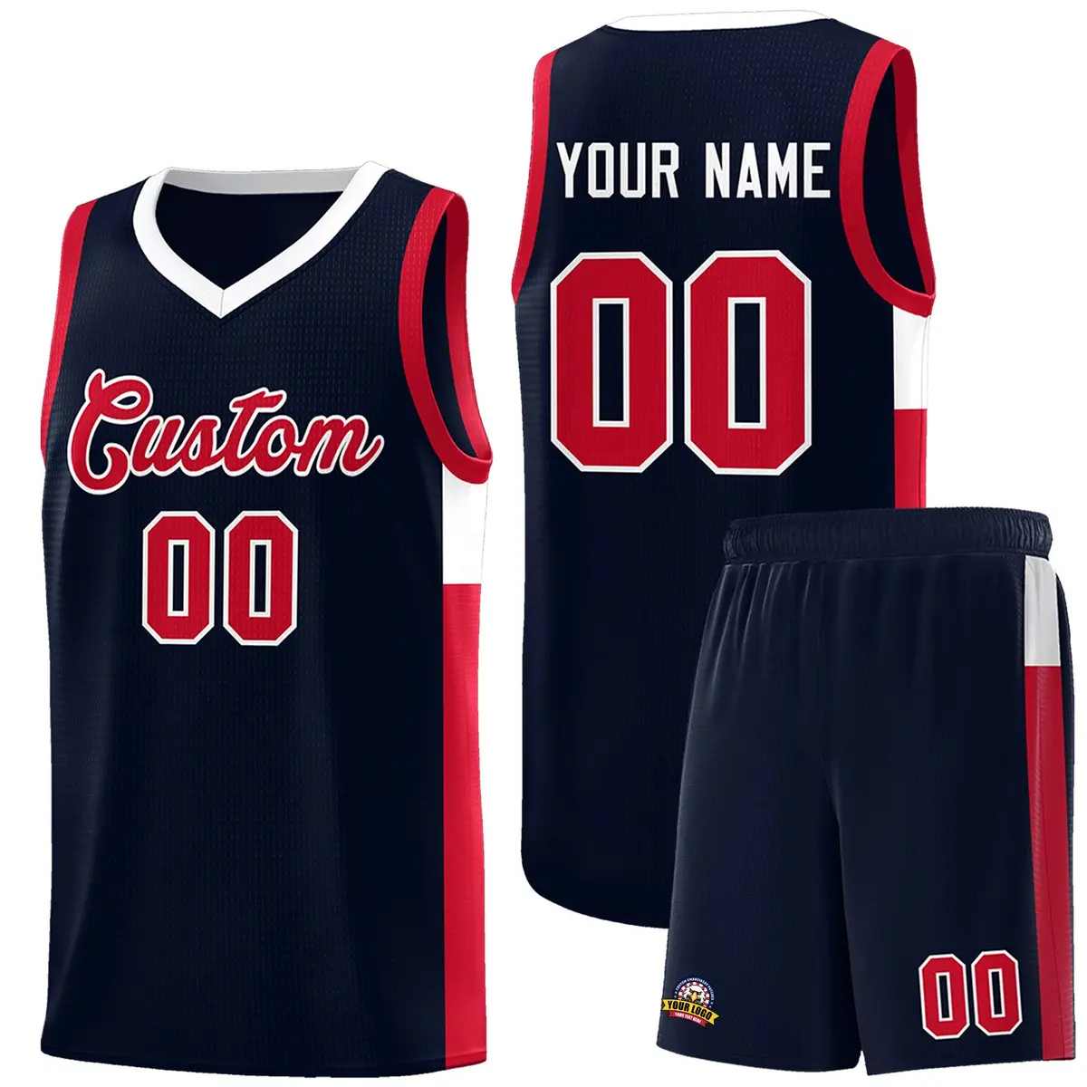 Navy Red White Two-Tone Side Classic Basketball Jersey