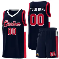 Navy Red White Two-Tone Side Classic Basketball Jersey