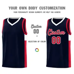 Navy Red White Two-Tone Side Classic Basketball Jersey 3