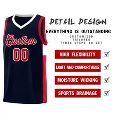 Navy Red White Two-Tone Side Classic Basketball Jersey 5
