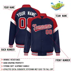 Navy Red-White Varsity Full-Snap Color Block Letterman Jacket 2
