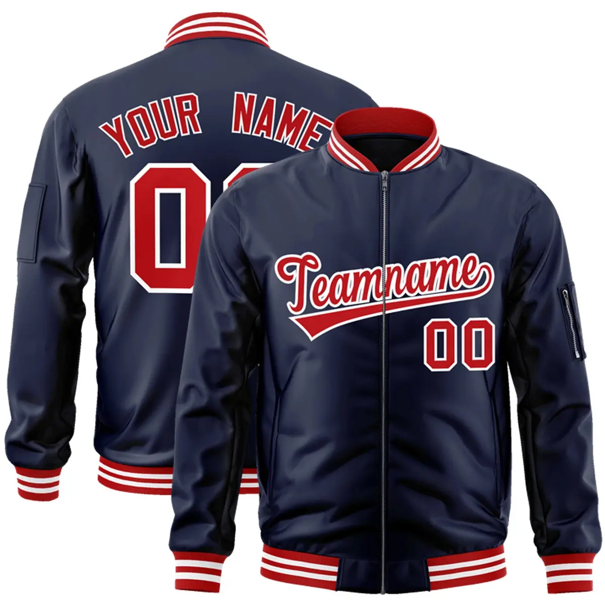 Navy Red-White Varsity Full-Zip Letterman Bomber Jacket