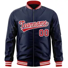 Navy Red-White Varsity Full-Zip Letterman Bomber Jacket 3