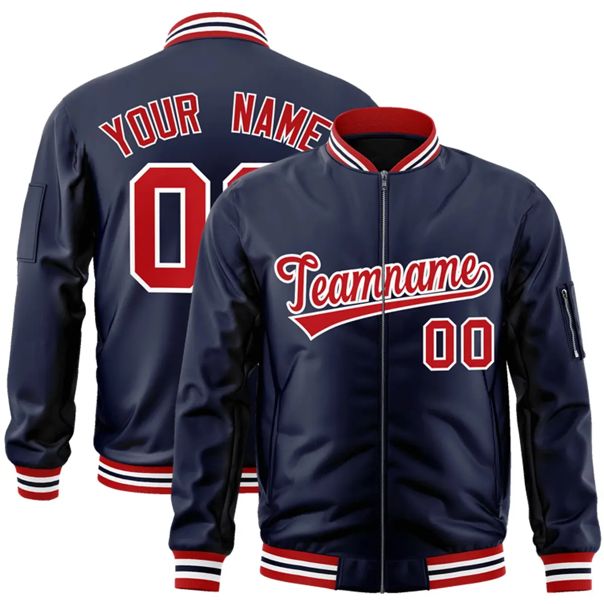 Navy Red-White Varsity Full-Zip Letterman Bomber Jacket