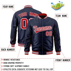 Navy Red-White Varsity Full-Zip Letterman Bomber Jacket 2