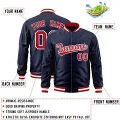 Navy Red-White Varsity Full-Zip Letterman Bomber Jacket 2