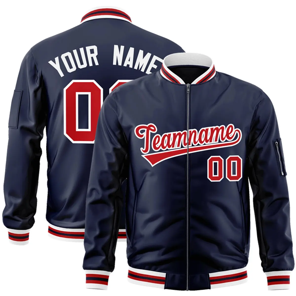 Navy Red-White Varsity Full-Zip Letterman Bomber Jacket