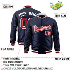Navy Red-White Varsity Full-Zip Letterman Bomber Jacket 2