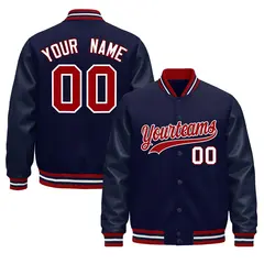 Navy Red White Varsity Jacket Leather Sleeves Wrinkle-Resistant