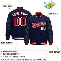 Navy Red White Varsity Jacket Leather Sleeves Wrinkle-Resistant 2