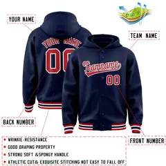 Navy Red-White Varsity Letterman Classic Hoodie Jacket 4