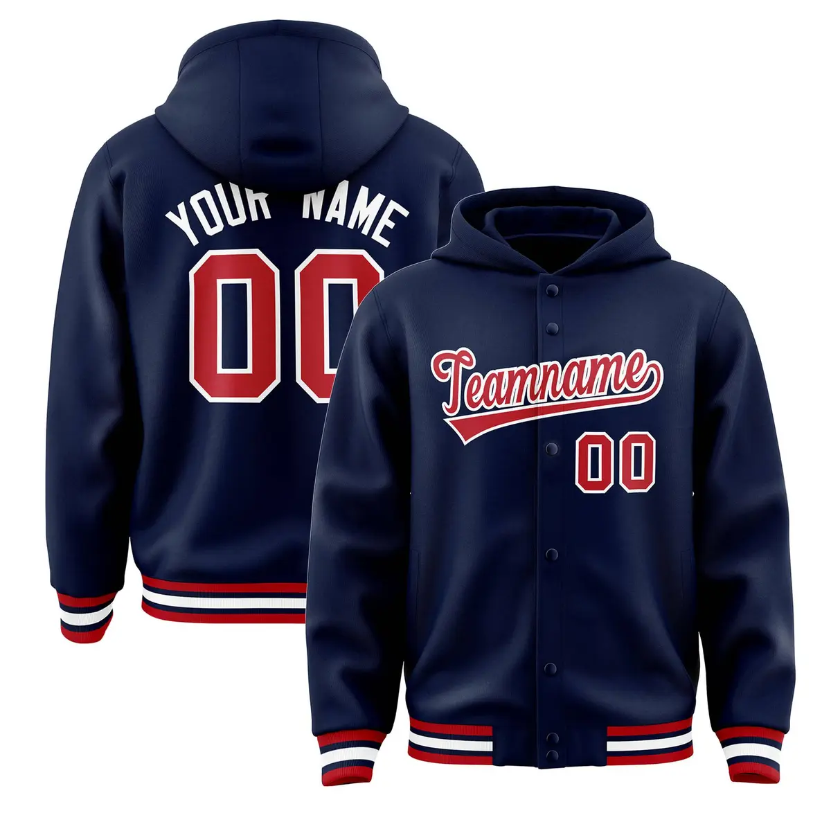 Navy Red-White Varsity Letterman Classic Hoodie Jacket