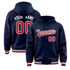 Navy Red-White Varsity Letterman Classic Hoodie Jacket 1