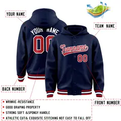 Navy Red-White Varsity Letterman Classic Hoodie Jacket 4