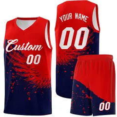 Navy Red Wing Pattern Basketball Jersey Sports Uniform