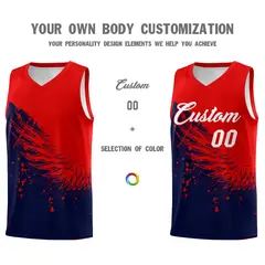 Navy Red Wing Pattern Basketball Jersey Sports Uniform 3