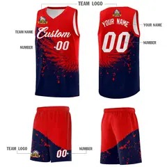 Navy Red Wing Pattern Basketball Jersey Sports Uniform 5