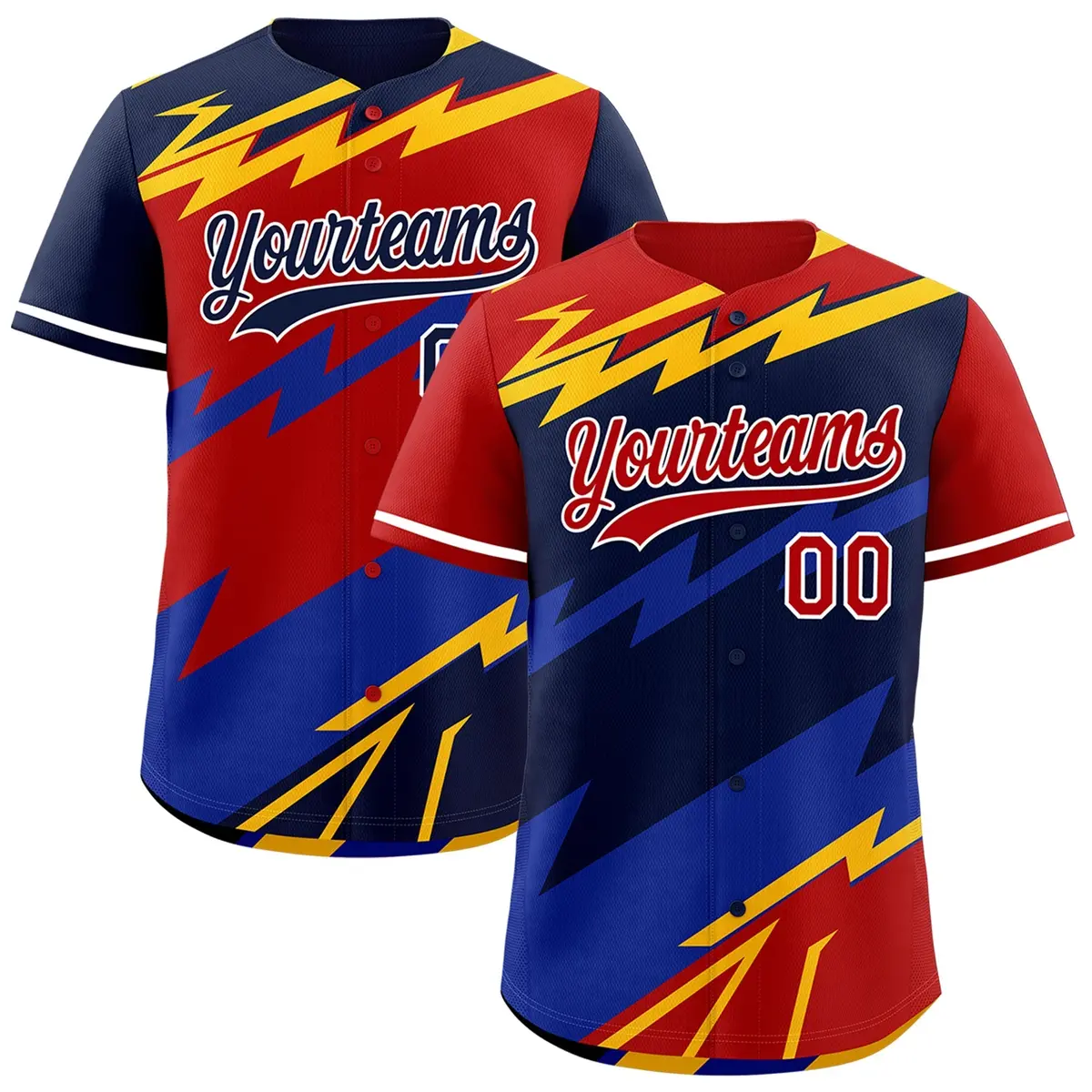 Navy Red Yellow Reversible Baseball Jersey Lightning Graffiti Pattern