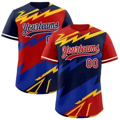 Navy Red Yellow Reversible Baseball Jersey Lightning Graffiti Pattern