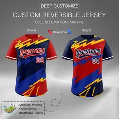 Navy Red Yellow Reversible Baseball Jersey Lightning Graffiti Pattern 2