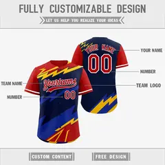 Navy Red Yellow Reversible Baseball Jersey Lightning Graffiti Pattern 3