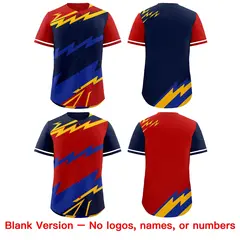 Navy Red Yellow Reversible Baseball Jersey Lightning Graffiti Pattern 8