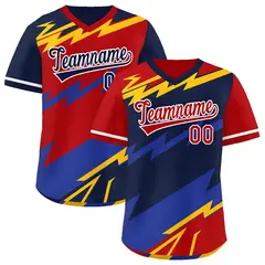 Navy Red Yellow Reversible Baseball Jersey Lightning & Graffiti Pullover V-Neck