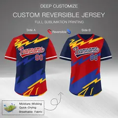 Navy Red Yellow Reversible Baseball Jersey Lightning & Graffiti Pullover V-Neck 2