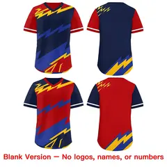 Navy Red Yellow Reversible Baseball Jersey Lightning & Graffiti Pullover V-Neck 8