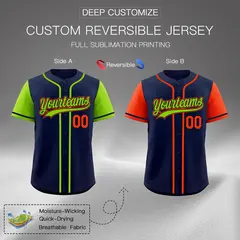 Navy Reversible Raglan Sleeves Baseball Jersey 2