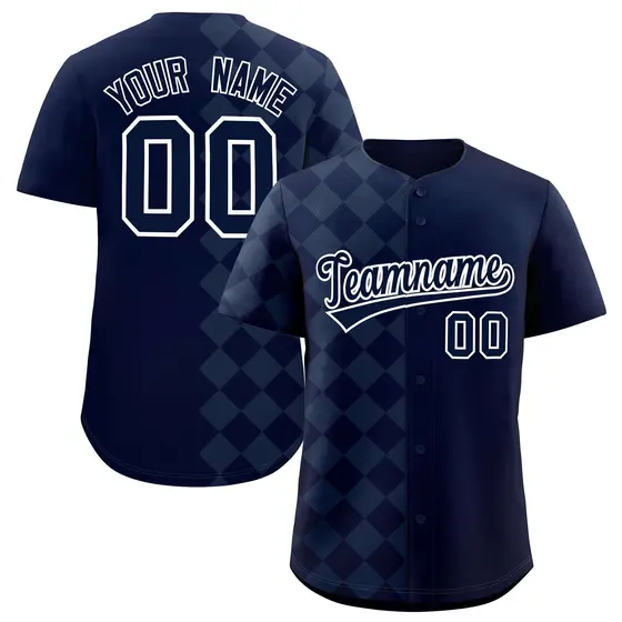 Navy Rhombus Design Authentic Baseball Jersey