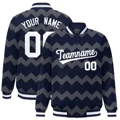 Navy Ripple Color Block Varsity Letterman Jacket
