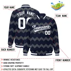 Navy Ripple Color Block Varsity Letterman Jacket 2
