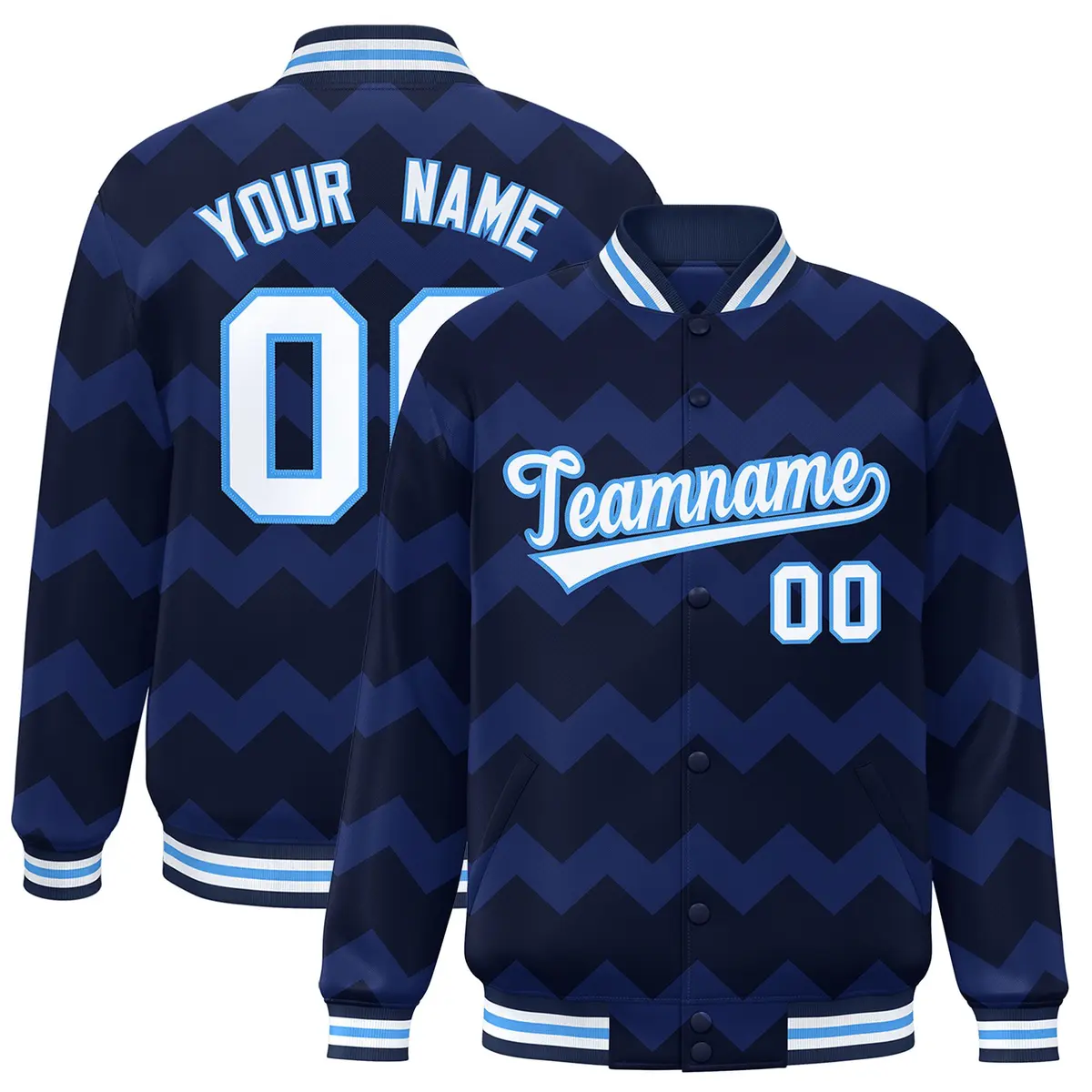 Navy Ripple Color Block Varsity Letterman Jacket