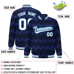 Navy Ripple Color Block Varsity Letterman Jacket 2