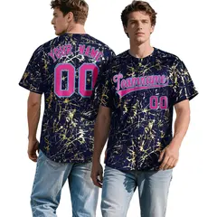Navy Rose Red Metallic Gold Splatter Baseball Jersey 1