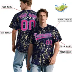Navy Rose Red Metallic Gold Splatter Baseball Jersey 2