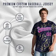 Navy Rose Red Metallic Gold Splatter Baseball Jersey 3