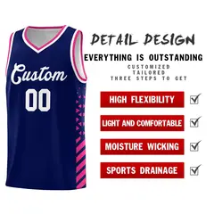 Navy Rose Red White Side Diamond Shapes Striped Basketball Jersey 2