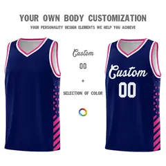 Navy Rose Red White Side Diamond Shapes Striped Basketball Jersey 3