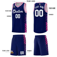 Navy Rose Red White Side Diamond Shapes Striped Basketball Jersey 5