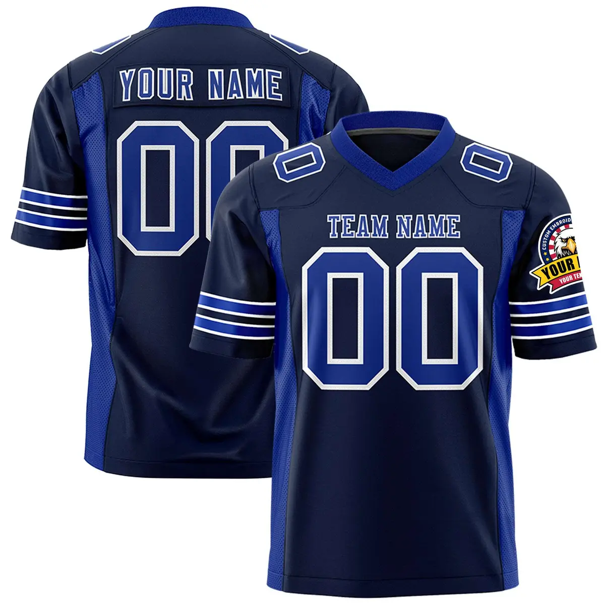 Navy Royal Authentic Football Jersey with Sleeve Stripes