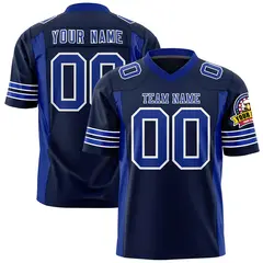 Navy Royal Authentic Football Jersey with Sleeve Stripes 1