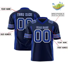 Navy Royal Authentic Football Jersey with Sleeve Stripes 2