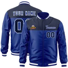 Navy Royal Color Block Letterman Varsity Full-Zip Bomber Jacket