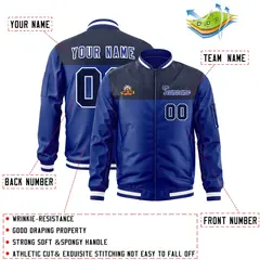 Navy Royal Color Block Letterman Varsity Full-Zip Bomber Jacket 2