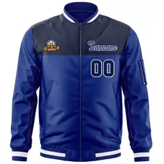 Navy Royal Color Block Letterman Varsity Full-Zip Bomber Jacket 3